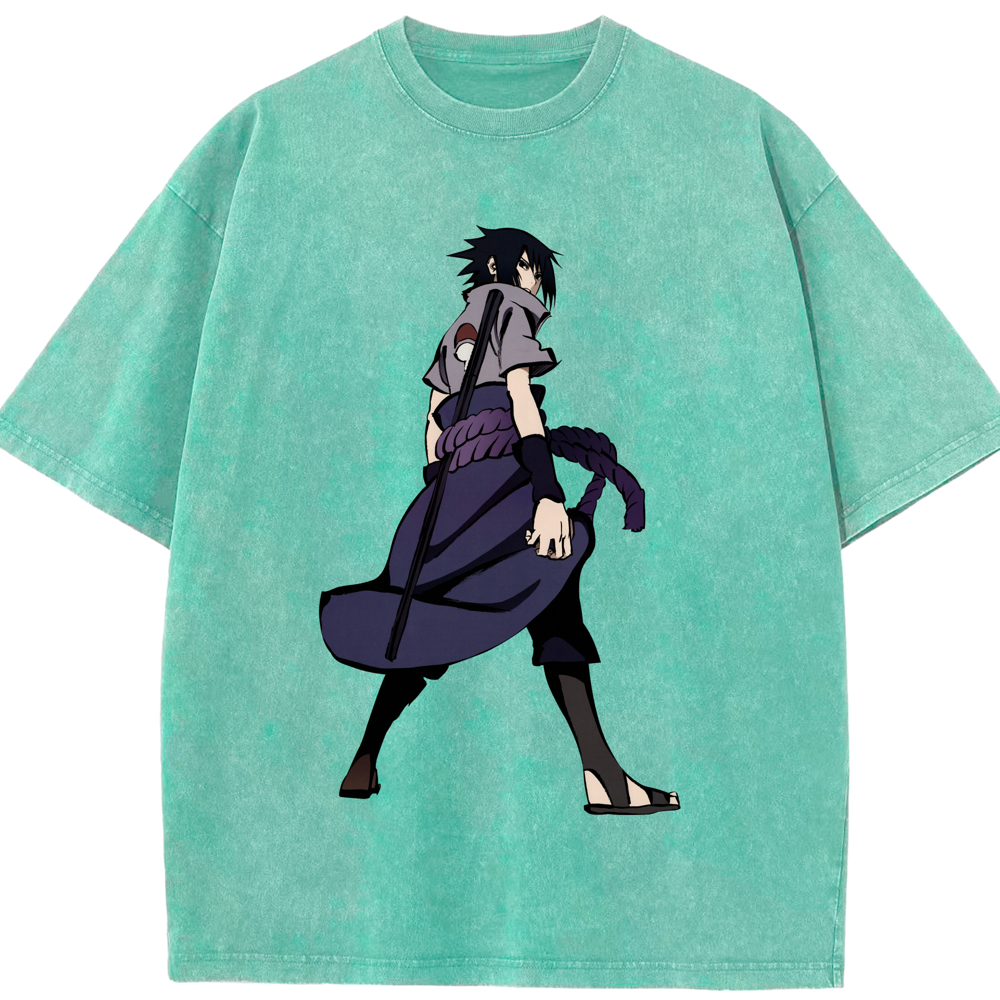 （画像用） NARUTO -ナルト- うちは サスケ Uchiha Sasuke 綿100% ヴィンテージ風 半袖Tシャツ（フロントプリント）